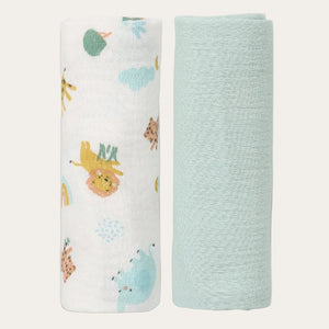 Baby unisex solid and animal printed cotton muslins suitable for swaddling