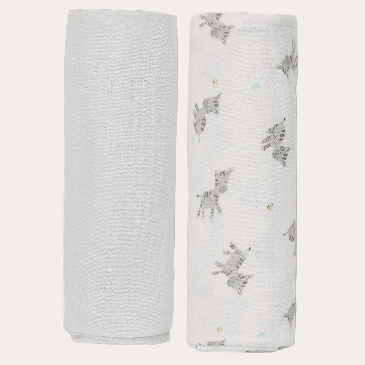 Baby unisex solid and zebra printed cotton muslins two pack