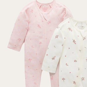 Set of 4 zip-up baby growsuits in soft organic cotton