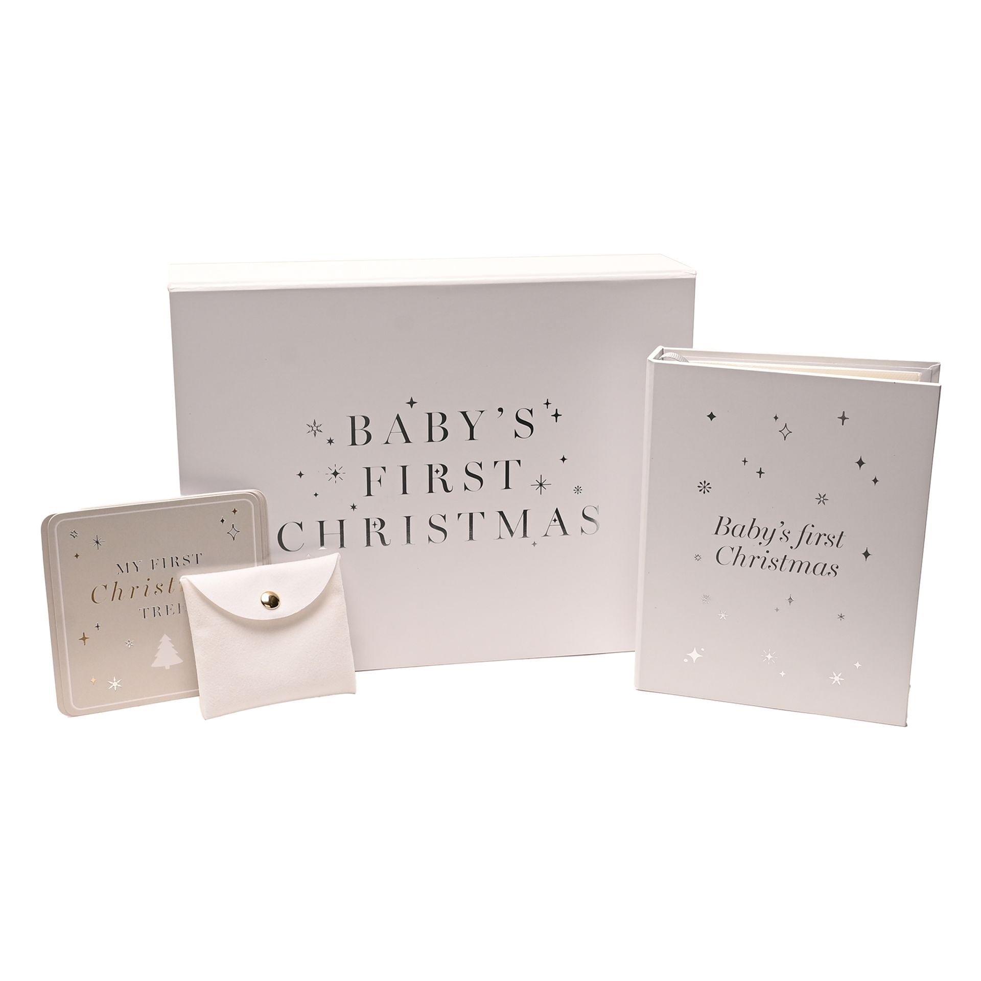 Our Baby’s First Christmas memory box is the ideal gift for new parents to be. Included are six ‘My first Christmas tree’ cards, a paper envelope, a photo album and a fabric envelope all beautifully presented in a treasurable keepsake box.