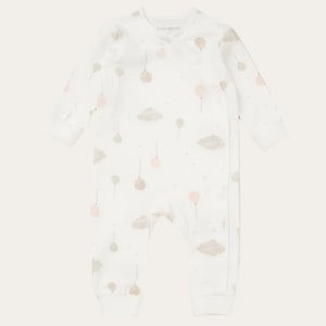 Organic long sleeve baby grow with balloon and cloud print