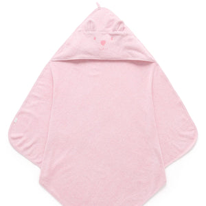 Pink bear faced organic baby hooded towel