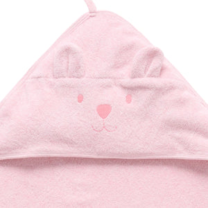 Organic Pink hooded towel with bear face design