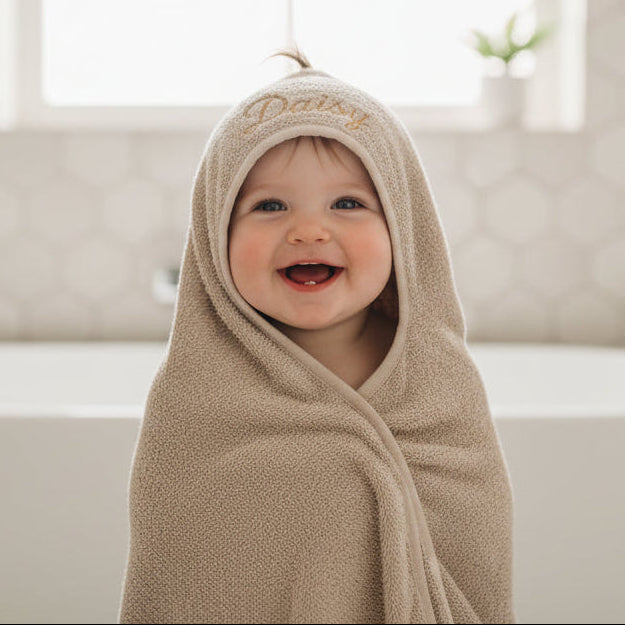 Beige coffee personalisable hooded towel