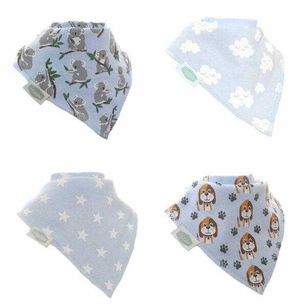 Bandana Bib Set of 4 'Cuddly Blues' Bandana Bib.