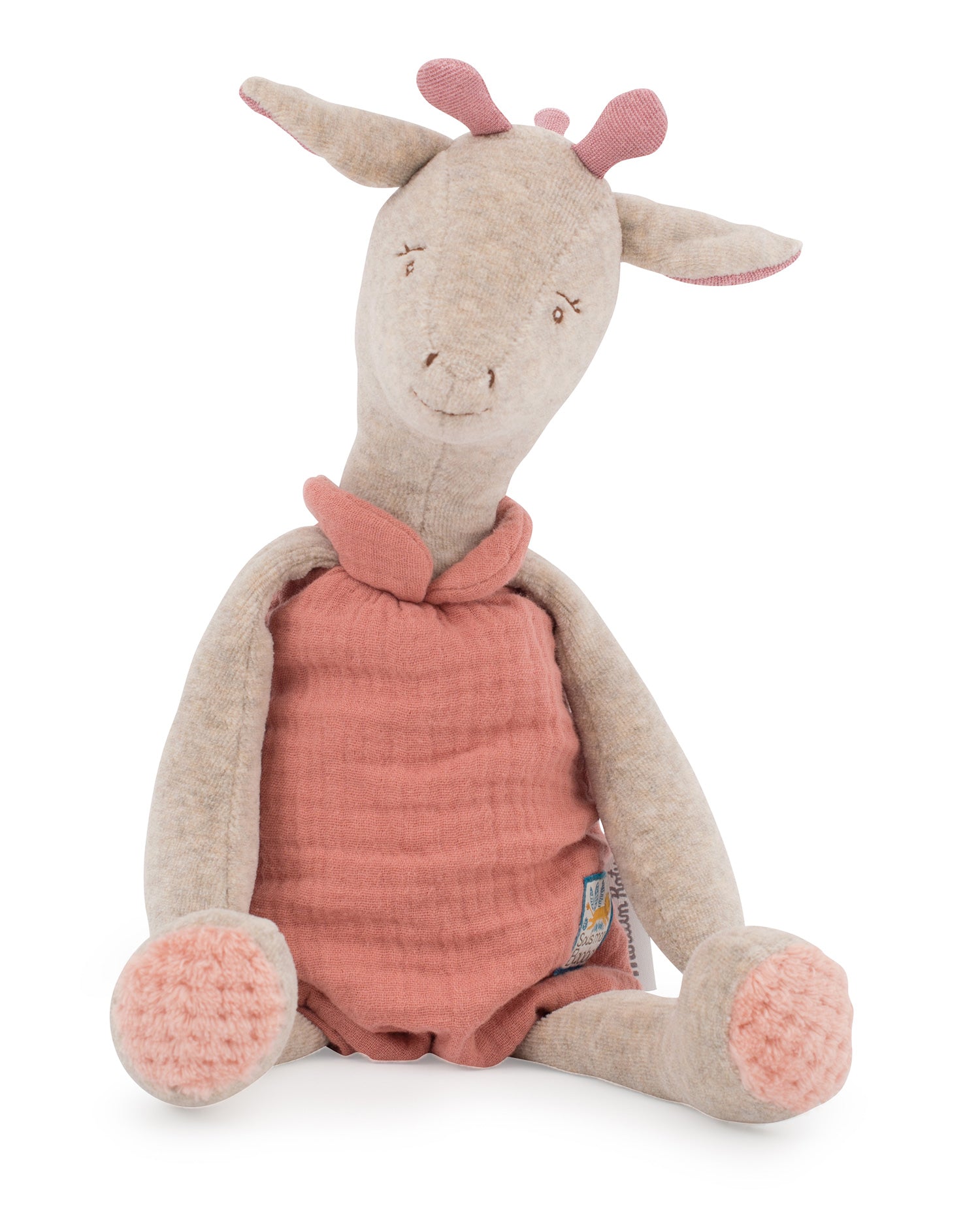Soft pink and white cuddly  giraffe  soft toy suitable from birth