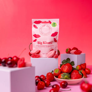 Pink Big Kisses Vegan Sweet Pouch – Cherry & Strawberry Gummies