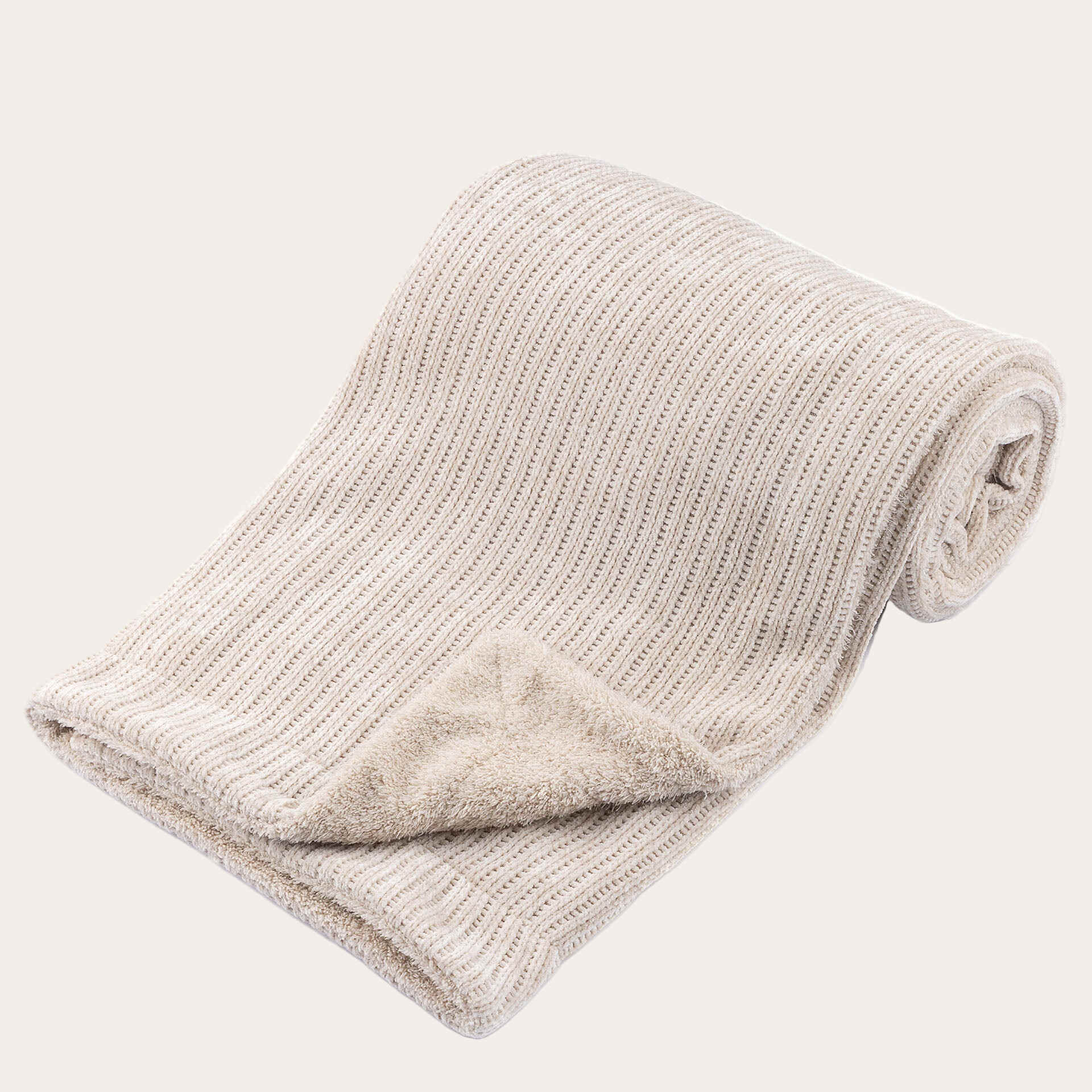 Biscuit coloured cellular sherpa back blanket wrap