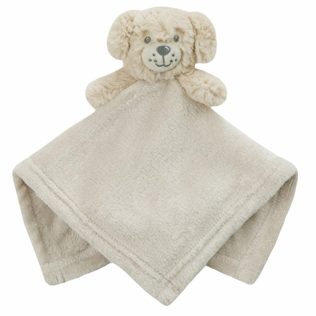 Soft comforter soother toy in a cream unisex colour with an adorable puppy fluffy feel face