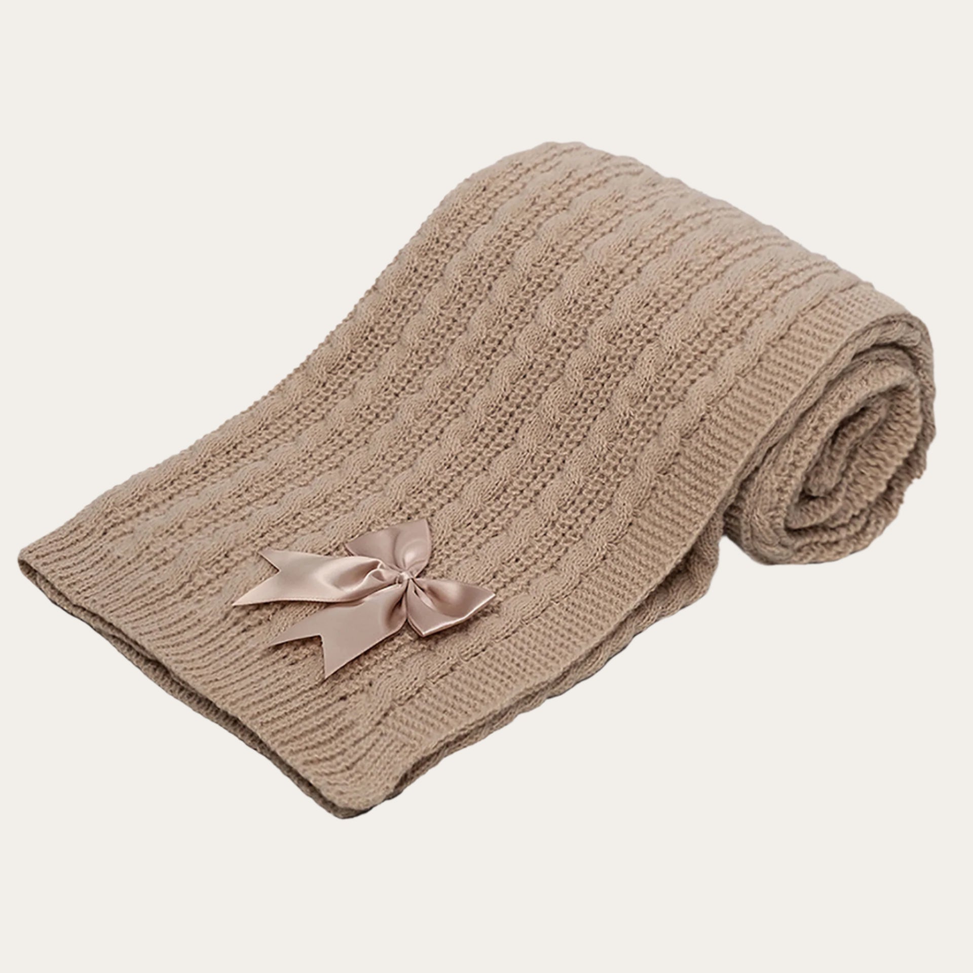 Biscuit Cable Knit Baby Blanket Wrap with Bow Baby Blanket.