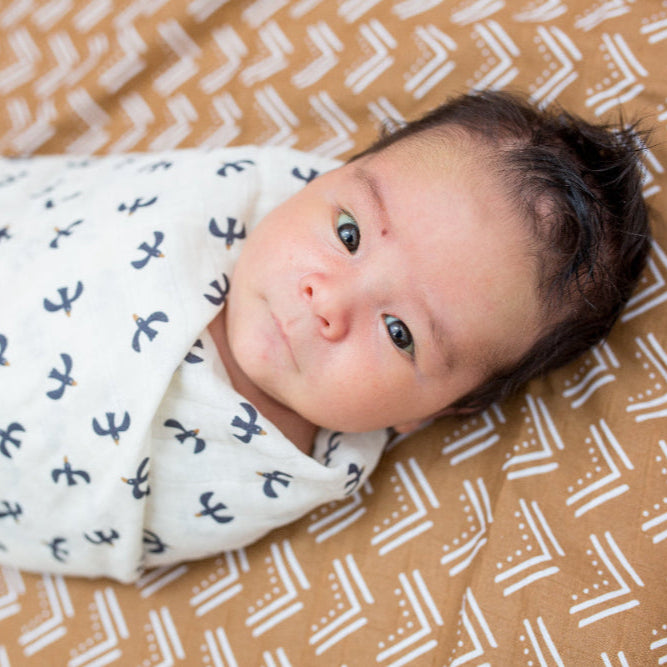 Baby muslin wraps with blackbird theme