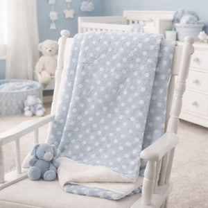 Blue and white baby blanket with spots