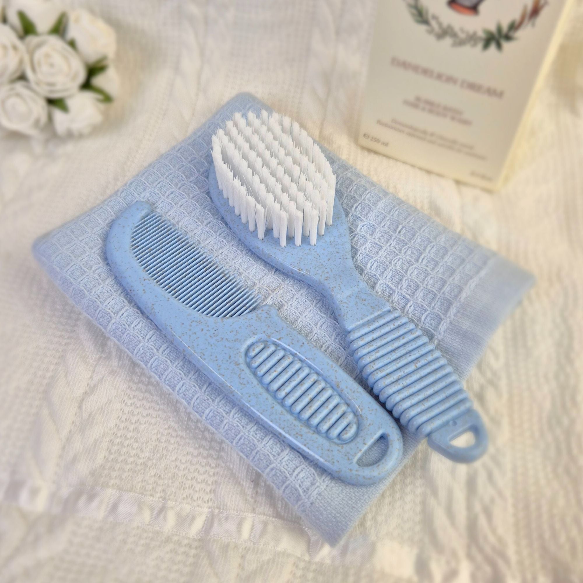 Baby Brush & Comb Set Natural Materials, Blue Baby Brush Set.