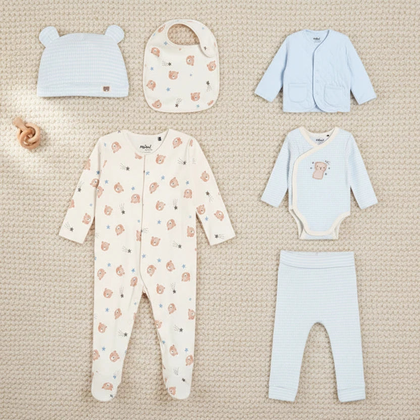 Blue bear baby essentials six piece set