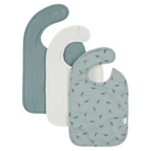 3 pack of baby bibs. One with prenguin print, one pale grey and one in petrol blue green