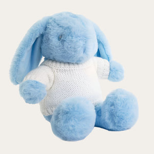 Personalisable Soft Blue Cuddly Toy Rabbit with Knitted Jumper Cuddly Toys.