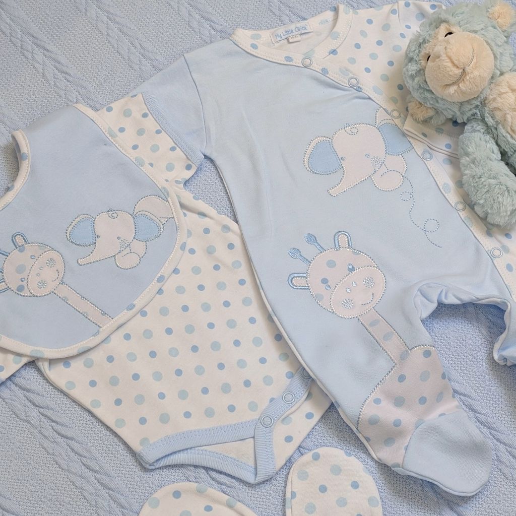 Blue Baby Boy Clothing Set – Elephant and Giraffe