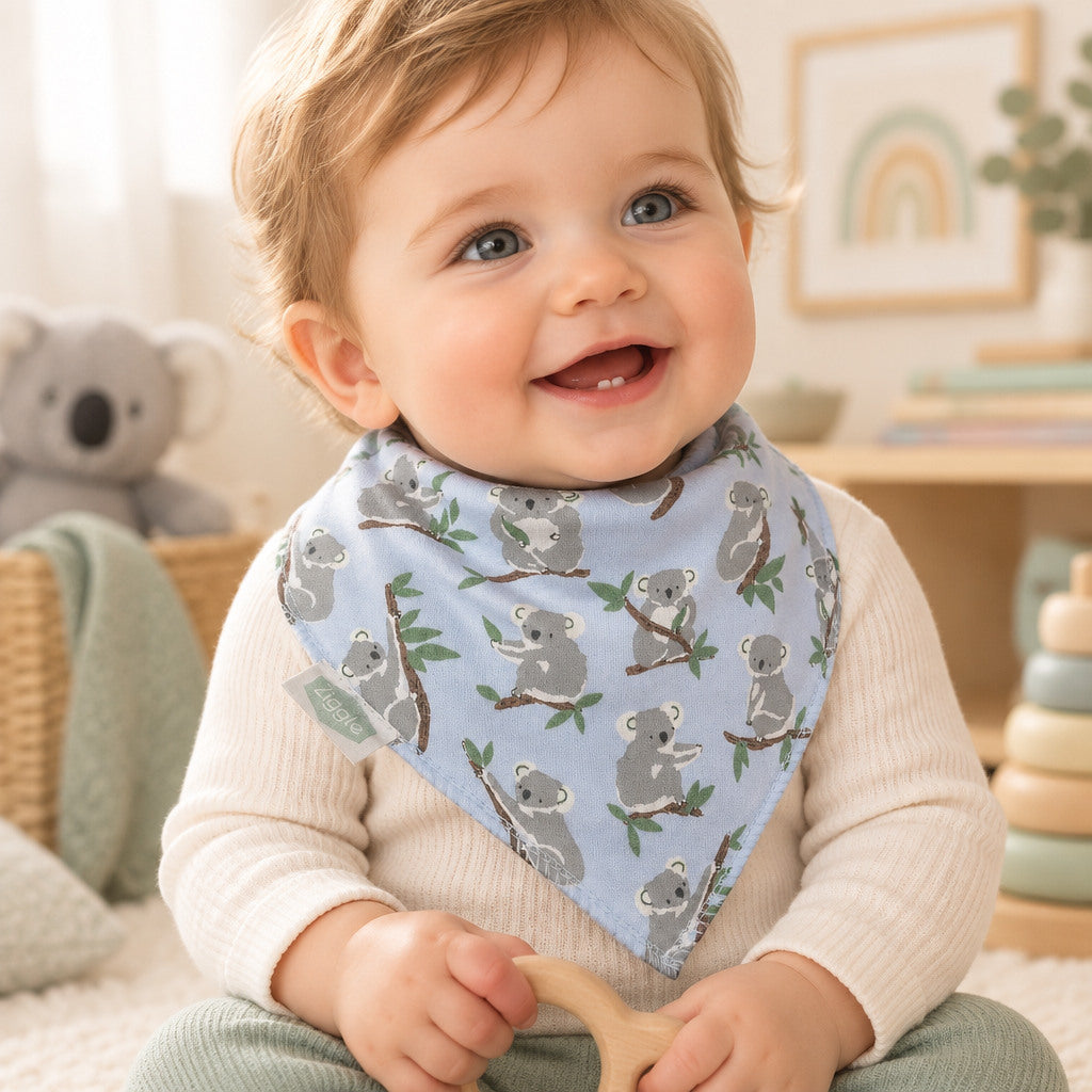 Blue koala print baby bandana dribble bib