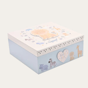 Front view of blue lion Keepsake Box for baby boy