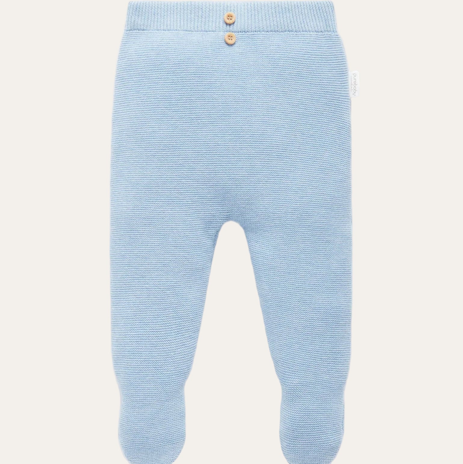 Soft blue baby leggings with feet – organic cotton