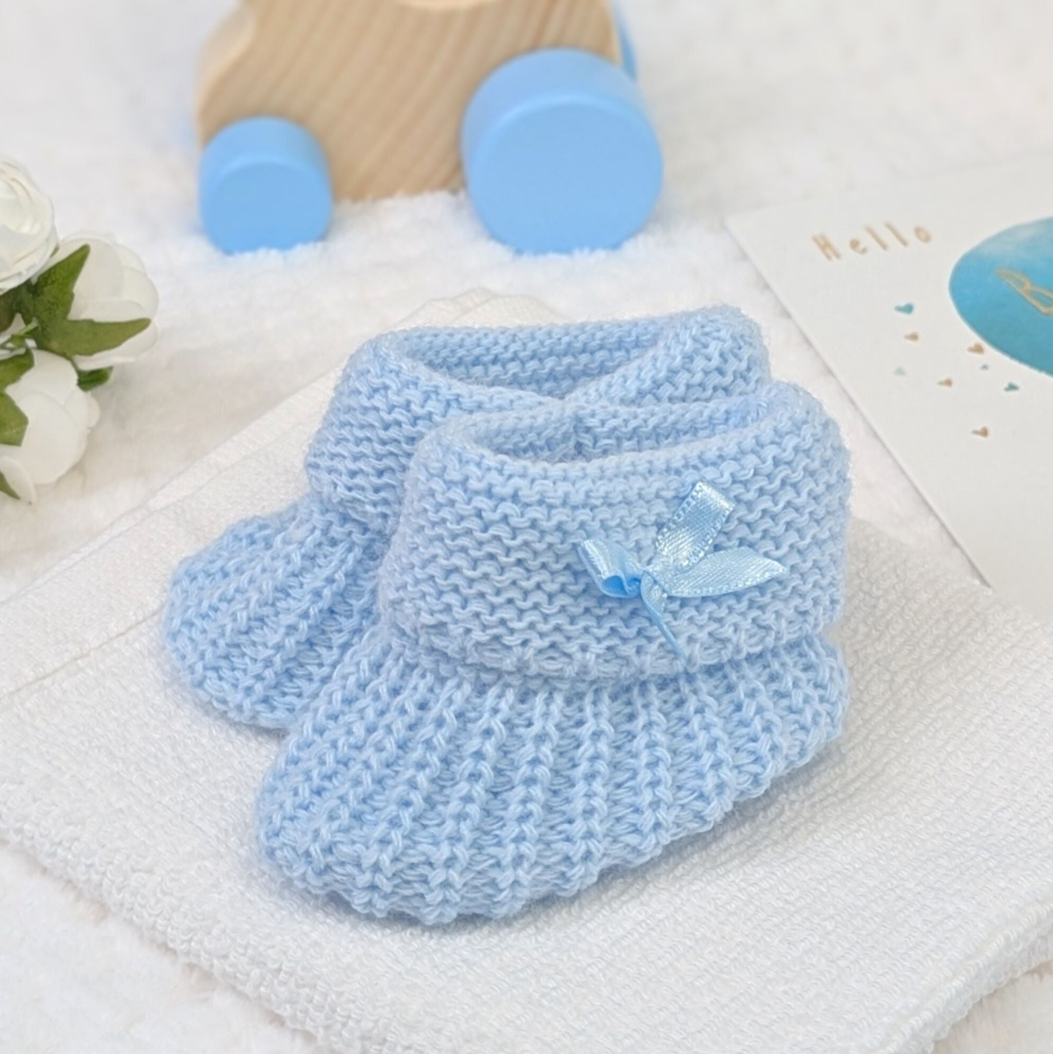 Blue Plain Knit Baby Booties Baby Essentials Bumbles Boo