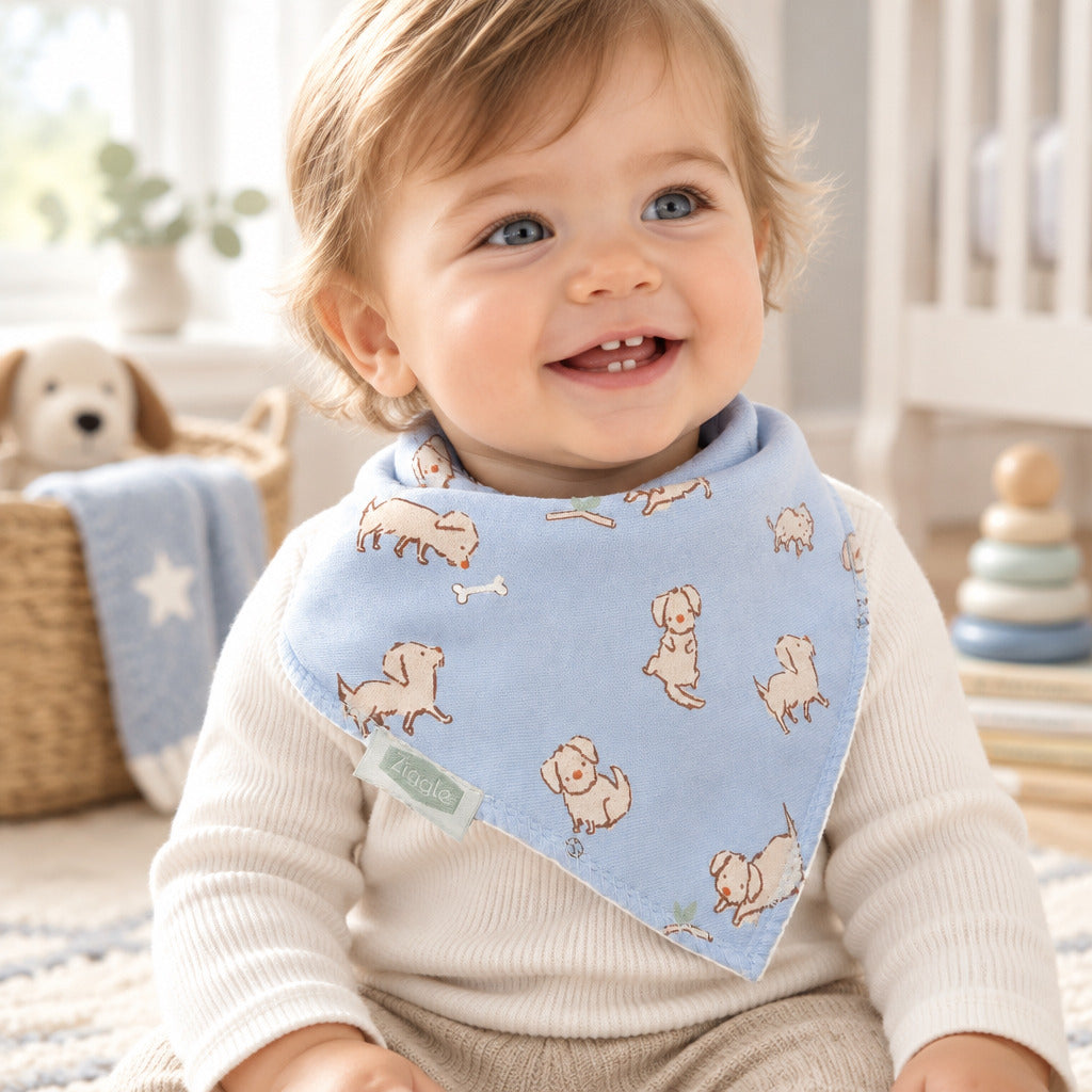 Blue puppy print baby bandana dribble bib