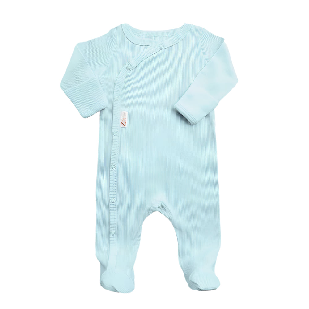 Blue Ribbed Baby Sleepsuit 100% Cotton, Soft & Breathable (0-3 Months) Baby Boy Clothes.