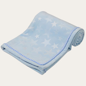 blue star embossed wrap with pom pom trim âbaby blanket 75 x 90cm.
