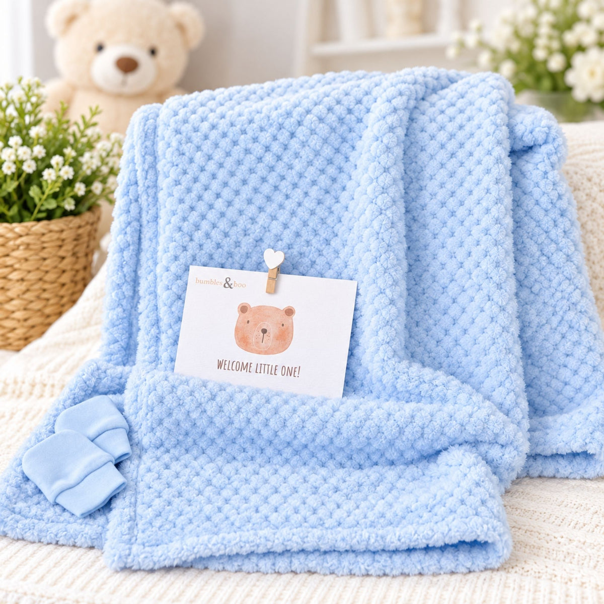 Personalised Soft Blue Waffle Baby Blanket