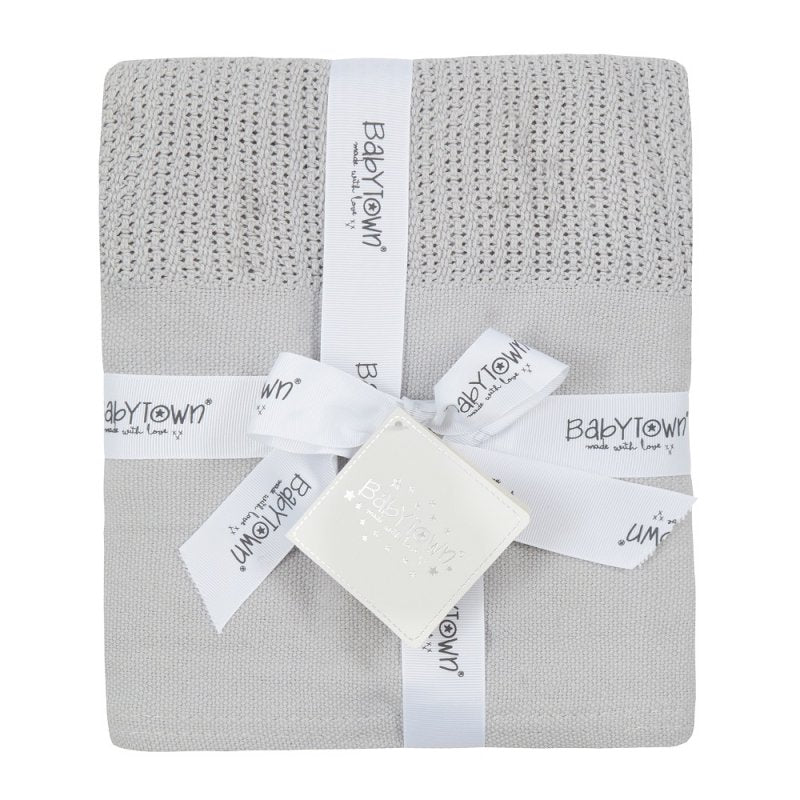 Baby Town grey baby blanket with cellular border