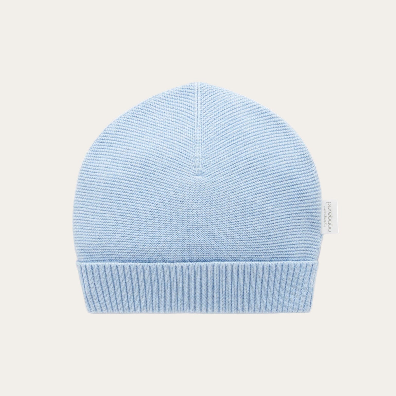 Ribbed baby beanie in soft blue knit