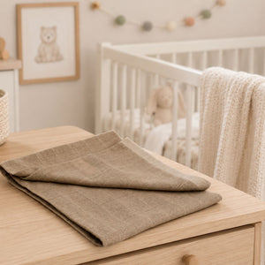 Beige neutral coloured 100% cotton muslin square for baby feeding, nursing and wiping spills.