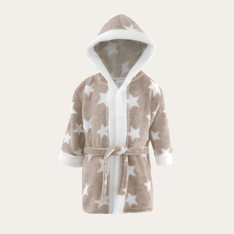 Brown 'Star' Hooded Dressing Gown Bath Robe With Pom Pom Trim Dressing Gown.