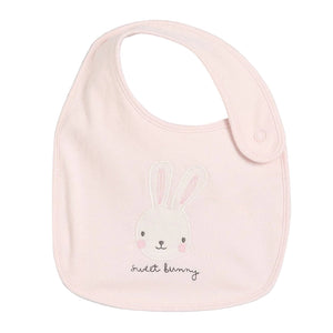 Bunny embroidered cotton bib for baby girl