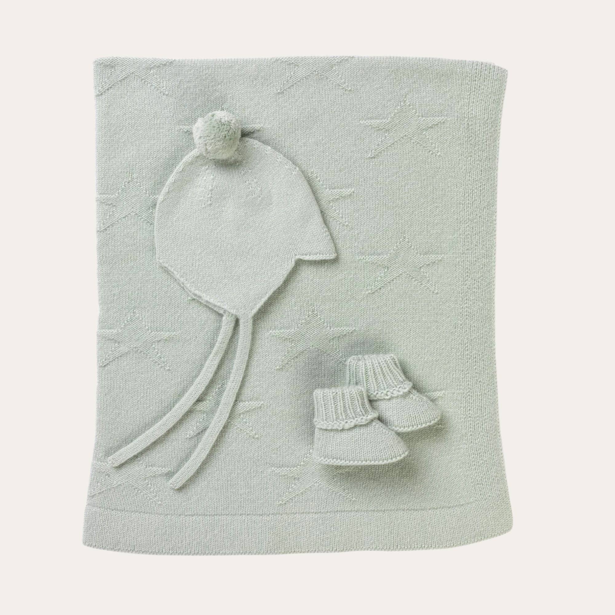 Beautiful Cashmere Duck Egg 3 Piece Baby Set - Blanket, Booties and Hat Baby Blanket, Hat & Booties Gift Set.