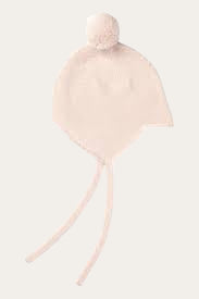 Pink cashmere baby bonnet with pom-pom