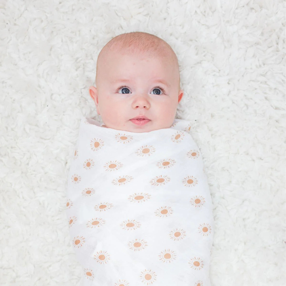 Muslin Baby Swaddle Blanket Suns Design, 100% Cotton, 100cm x 100cm Baby Swaddle.