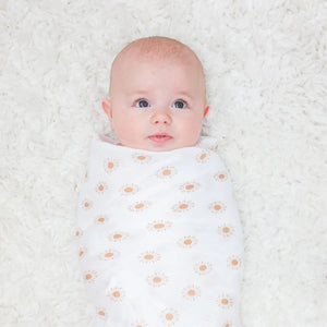 Muslin Baby Swaddle Blanket Suns Design, 100% Cotton, 100cm x 100cm Baby Swaddle.