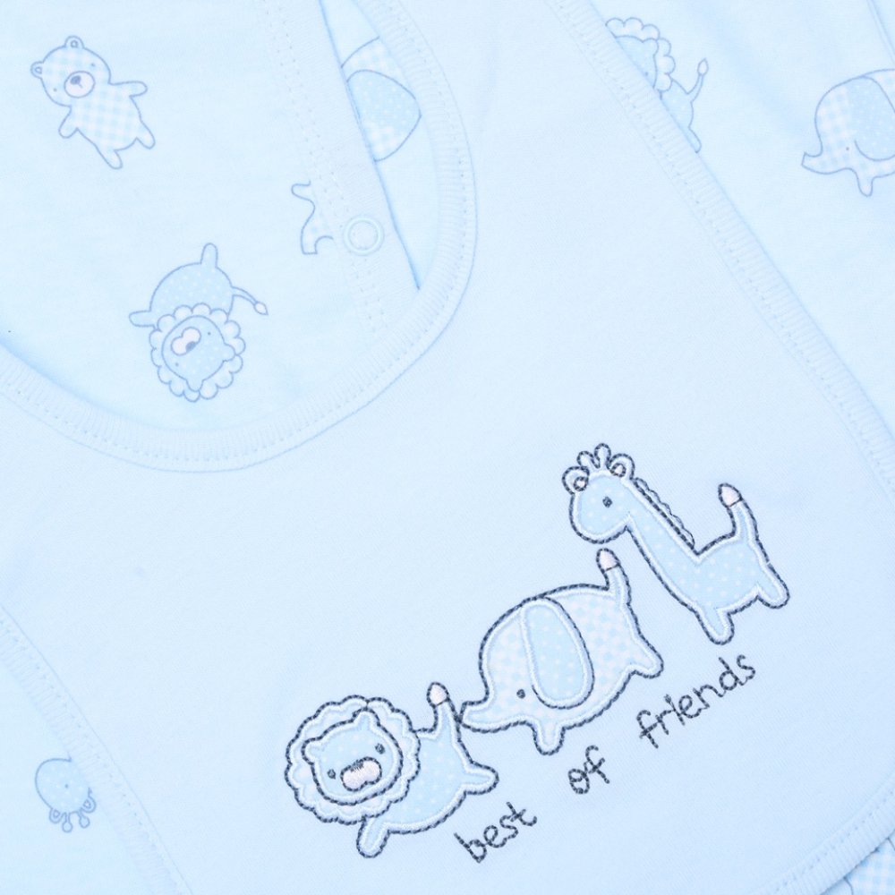 Baby boy blue jungle 5 piece clothing gift set with sleepsuit, bib, hat and socks