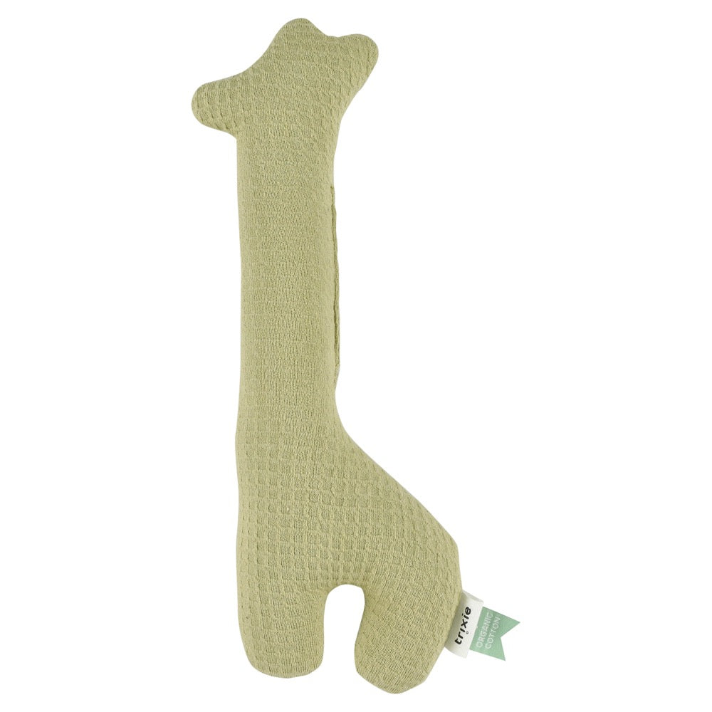 Soft giraffe-shaped rattle in a &#39;lemongrass&#39; colour