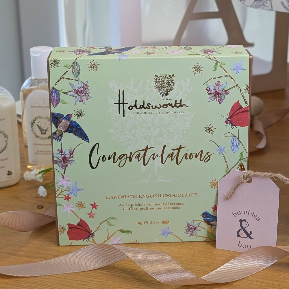 congratulations chocolates in a green box, handmade english chocolates