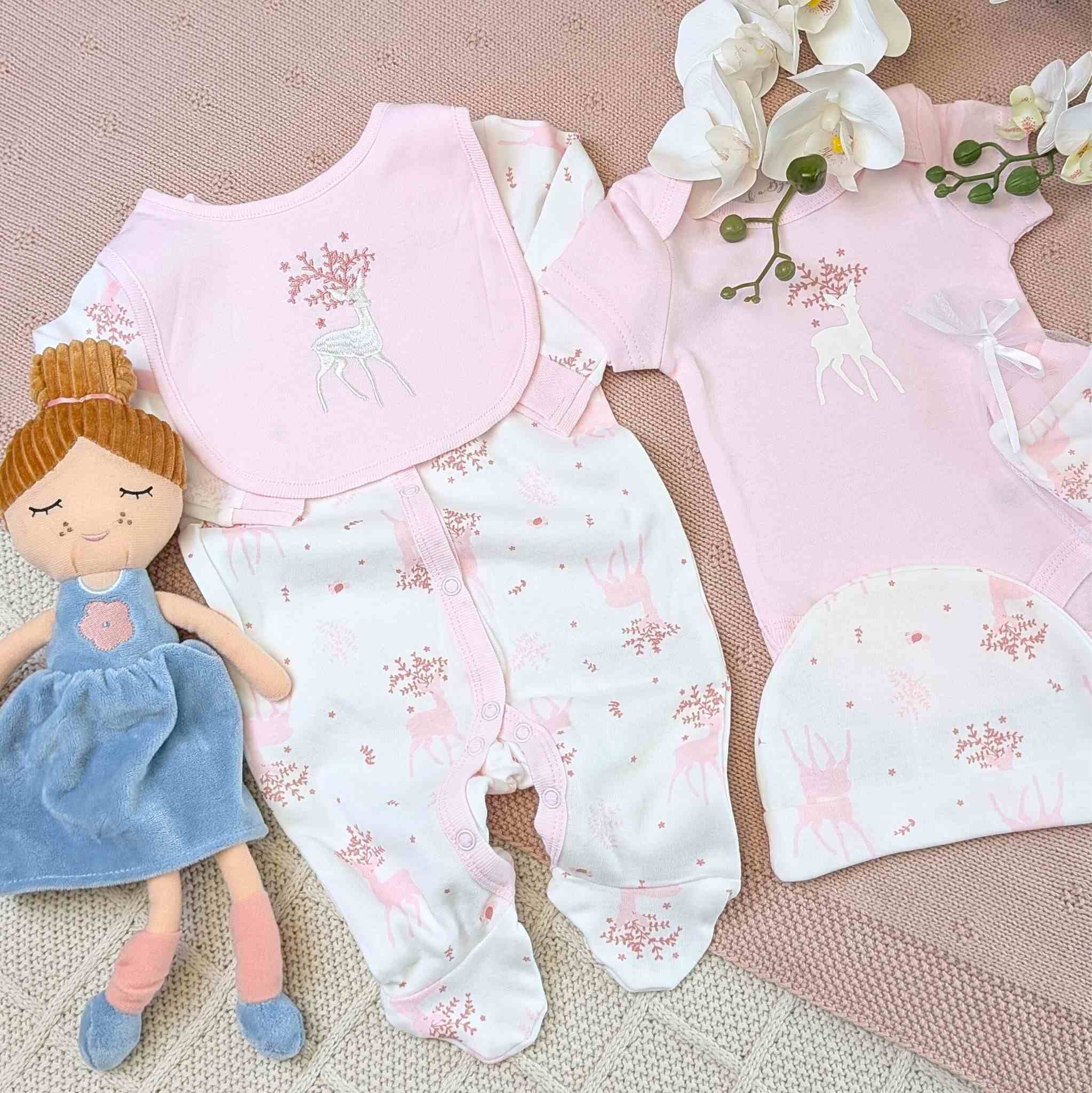 Pink/White Baby Girl Clothes - Deer Design - Bumbles & Boo Pink/White Baby Girl Clothes - Deer Design - Bumbles & Boo