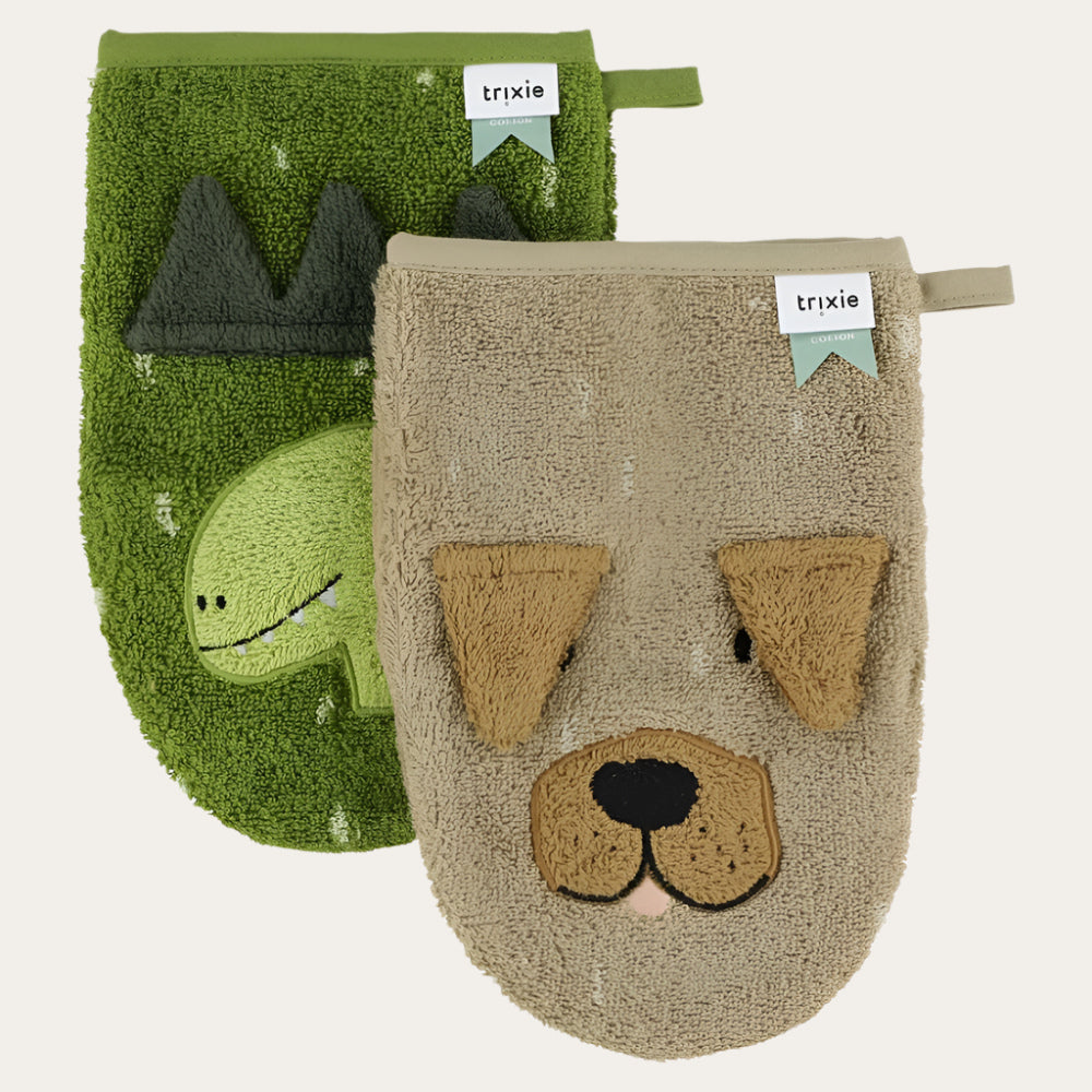 Organic Wash Cloths Pack of 2 Mr Dino & Mr Dog Baby Bath & Body.