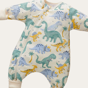 Dino Print Baby Onesie - front view with zip
