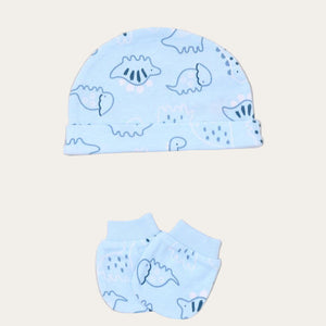 Baby hat and mittens in dinosaur design