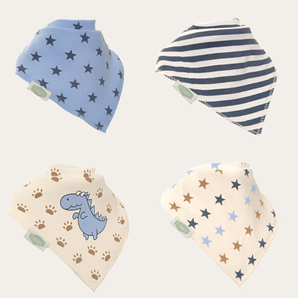 Dribble Bib Set of 4 'Star and Dinosaur' Bandana Bib.