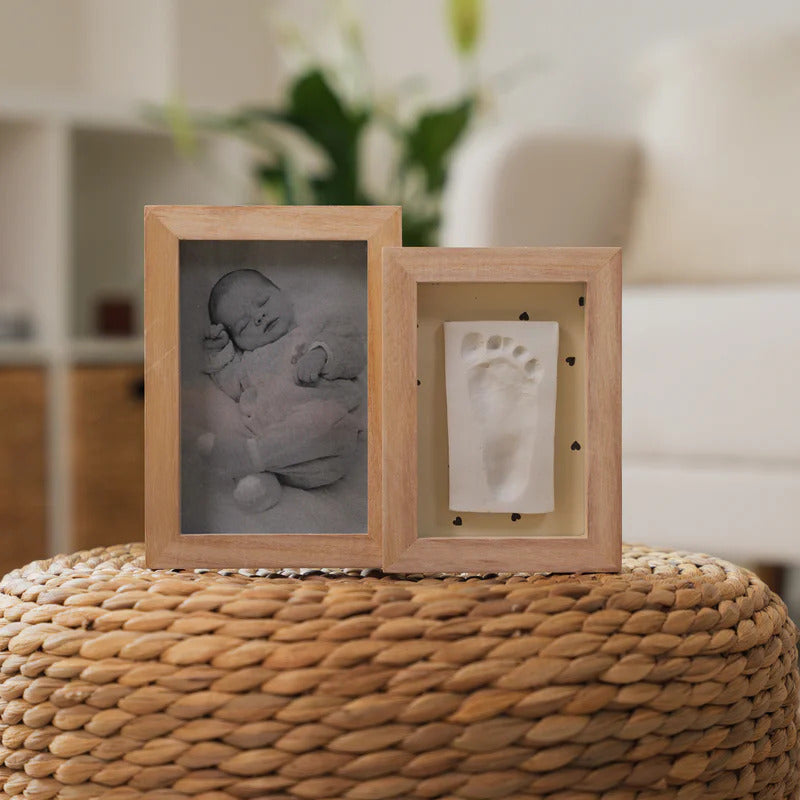 Double Wooden Frame Pretty Hearts | Baby Photo & Imprint Keepsake Photo Frame.