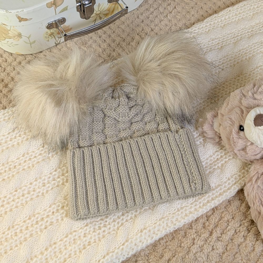 Knitted double biscuit pompom hat