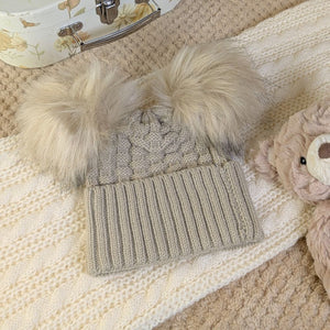 Knitted double biscuit pompom hat