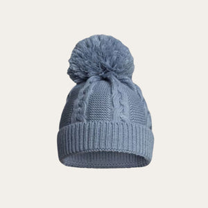 Dusky Blue Recycled Cable Knit Baby Pompom Hat Baby Hat.